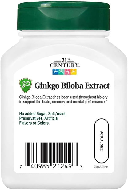 21st Century, Ginkgo Biloba Extract, Standardized, 60 Vegetarian Capsules (60 mg per Capsule)
