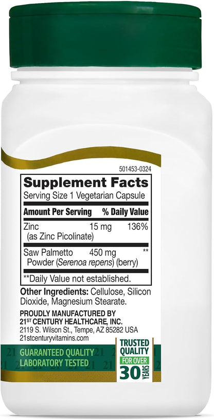 21st Century, Saw Palmetto, 60 Vegetarian Capsules