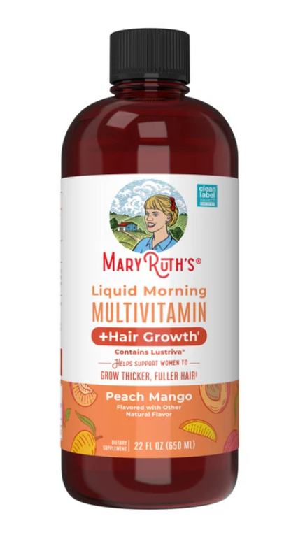 MaryRuth's Liquid Morning Multivitamin + Hair Growth, Peach Mango, 22 fl. oz., 2-pack