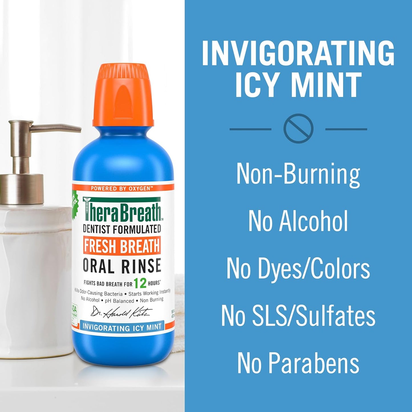 TheraBreath fresh breath mouthwash, icy mint, alcohol-free, 1 liter, 2 Per Package 2 Liter total weight