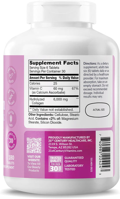 21st Century, Kalos & Splendor™, Super Collagen Plus Vitamin C, 180 Tablets