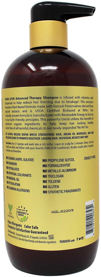 Pura d'or Advanced Therapy Anti-Hair Thinning Shampoo & Conditioner Set 100% Natural
