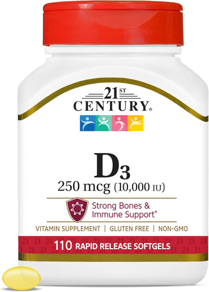 21st Century, Vitamin D3, 250 mcg (10,000 IU), 110 Tablets