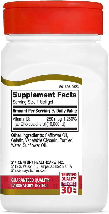 21st Century, Vitamin D3, 250 mcg (10,000 IU), 110 Tablets