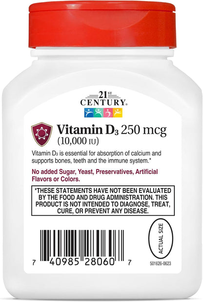 21st Century, Vitamin D3, 250 mcg (10,000 IU), 110 Tablets