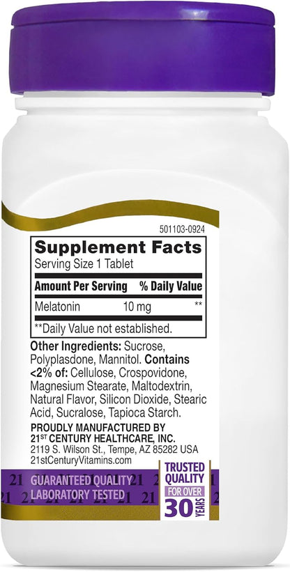 21st Century, Melatonin, Quick Dissolve, Cherry, 10 mg, 120 Tablets