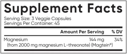 Sports Research Magtein MAGNESIUM L-THREONATE, 2000 mg, 135 Veggie Capsules